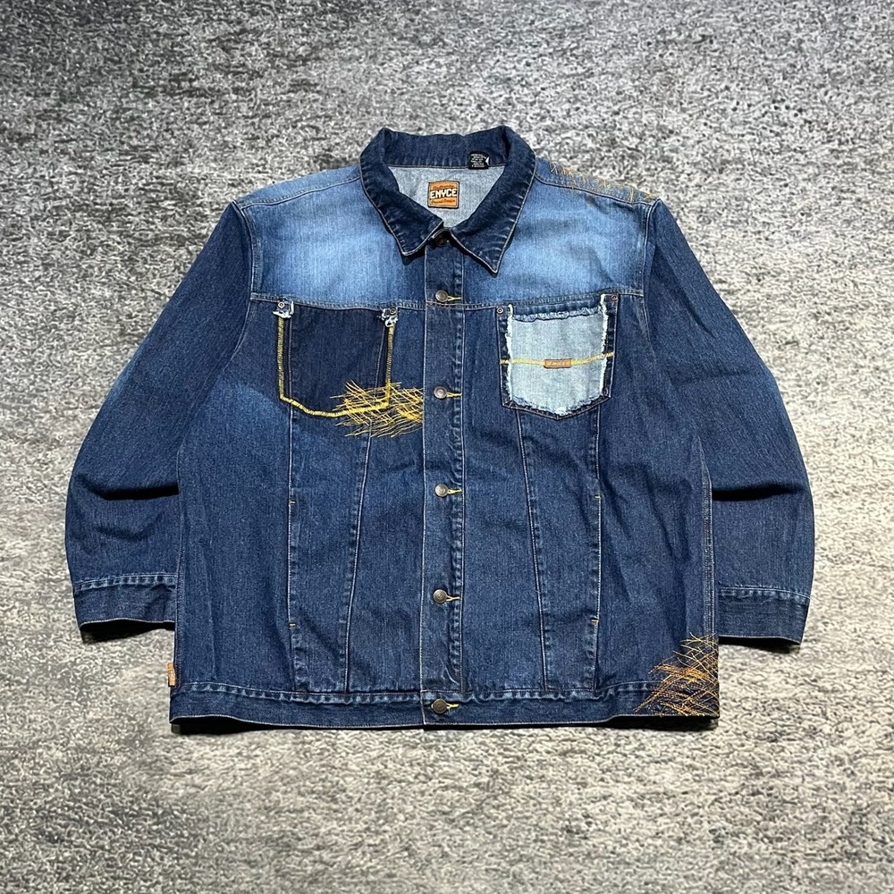 Vintage Enyce Denim Jacket Mens XL Boxy Blue Hip-Hop Skater Grunge 2000s Y2K